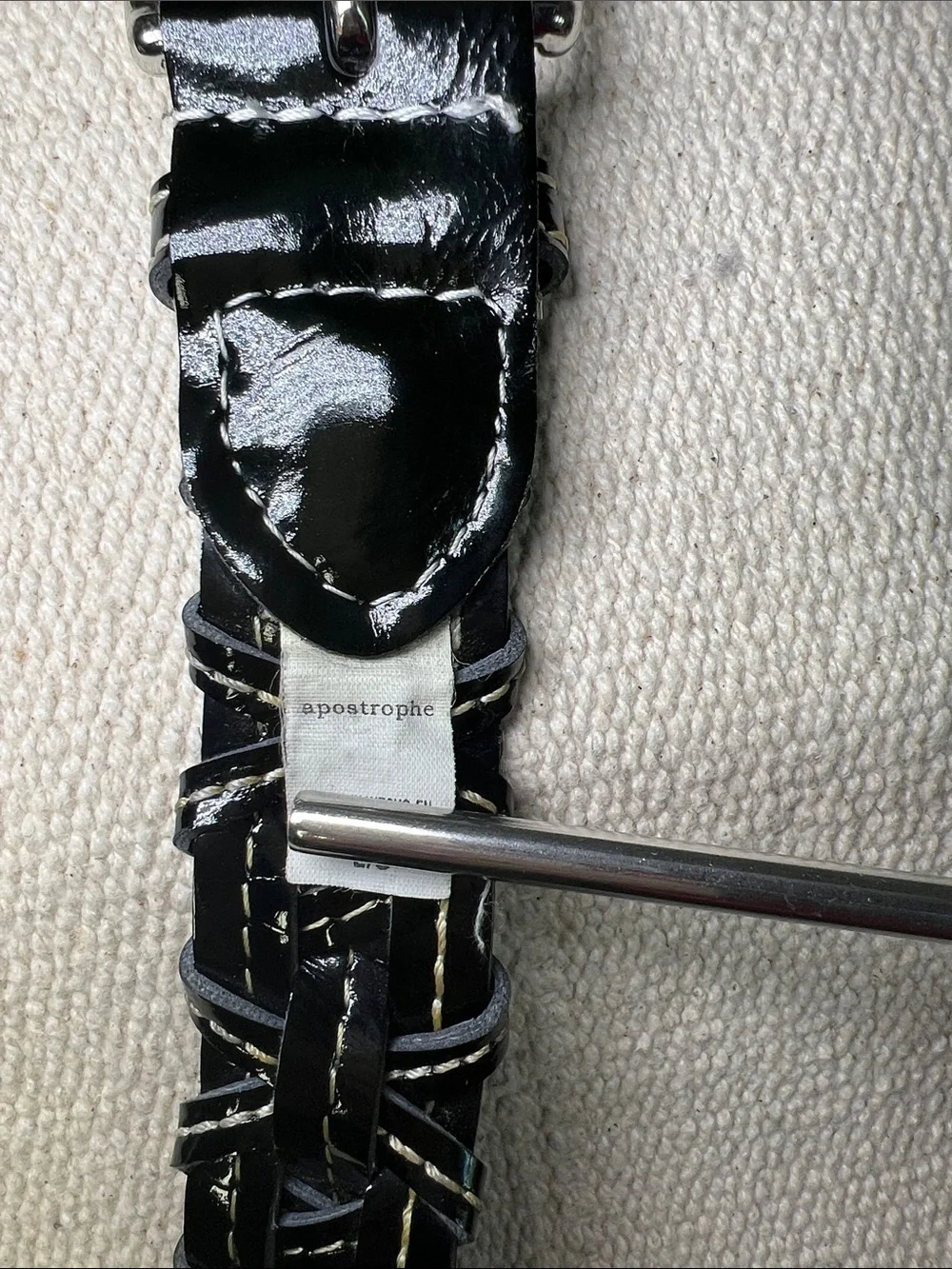 🔥Vintages Apostrophe Black Patent Braided Belt with Silver Buckle